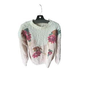 Vintage 80s/90s Needles & Yarn Floral Embroidered Knit Sweater – Women’s M